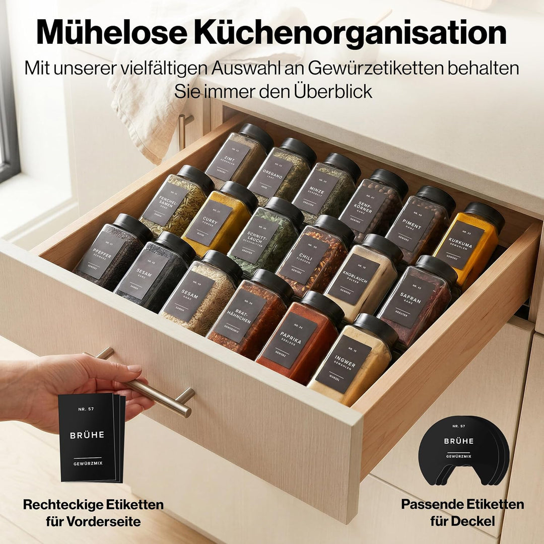 EDELHAUS Gewürzgläser Eckig Set mit Schwarzem Verstellbarerem Deckel (12 x 200 ml) Gewürzstreuer mit