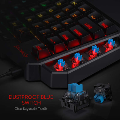 Redragon K585 DITI Einhand RGB Mechanische Gaming-Tastatur, Blaue Schalter, Typ-C Professionelle Gam