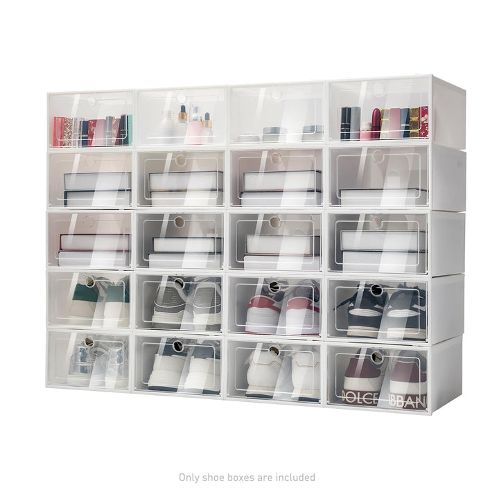 20er Set Schuhboxen Stapelbar Transparent bis Grösse 52, Schuhorganizer mit Deckel, PP ABS Schuhaufb