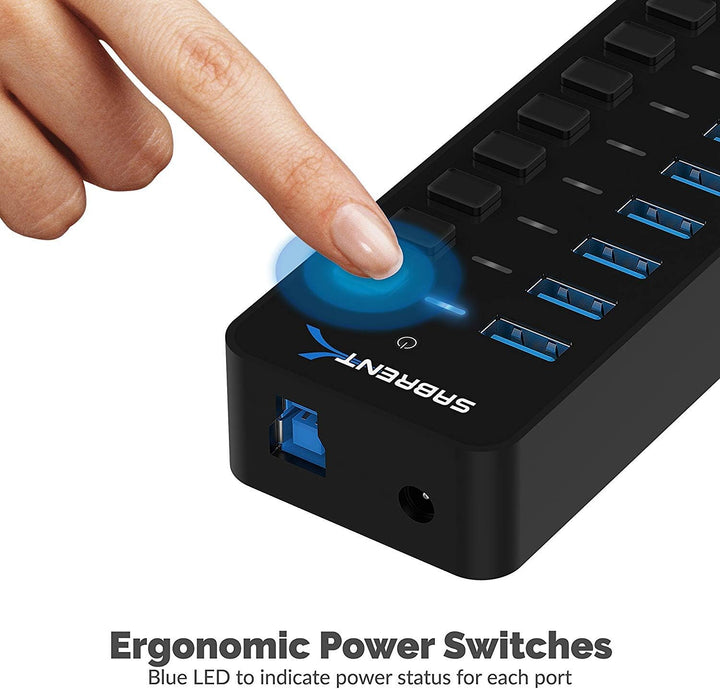 SABRENT USB Hub aktiv 3.2 gen1 + netzteil 60W 10port (7 USB hub 3.2 + 3 USB 2) USB Adapter mehrfach
