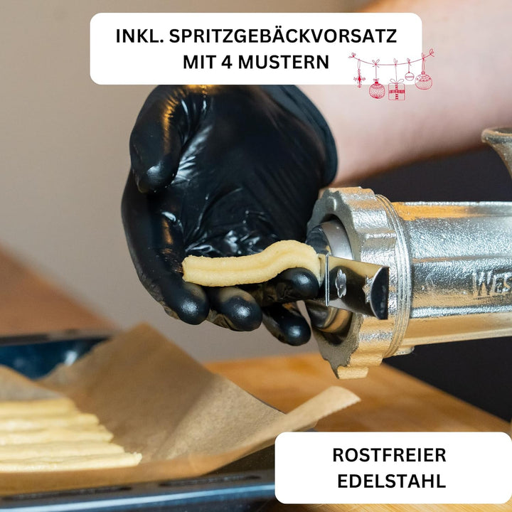 Westmark Fleischwolf-Set, 2tlg., 1 Fleischwolf + 1 Spritzgebäckvorsatz, Grösse 8, inkl. Schraubzwing