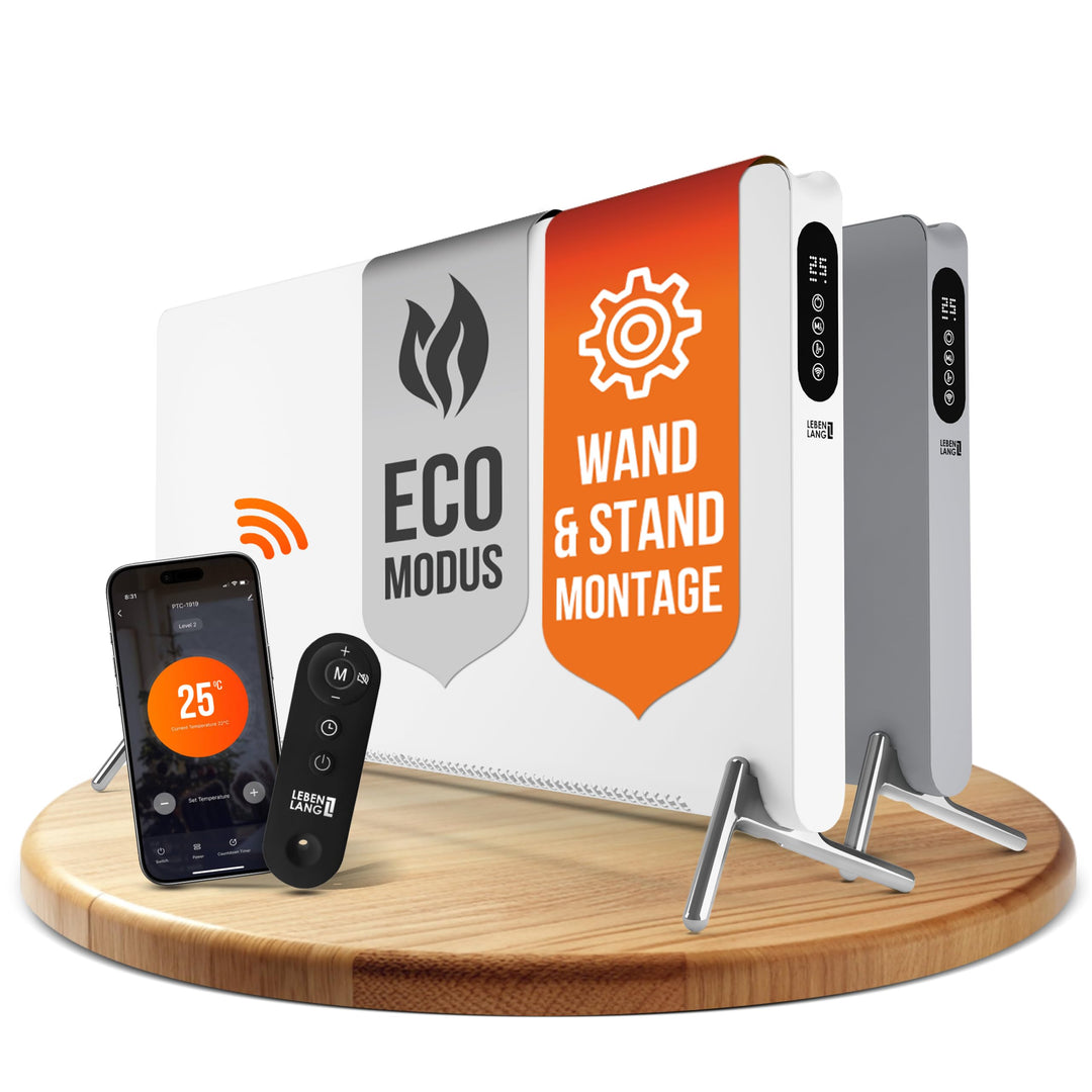 LEBENLANG Heizkörper Elektroheizung Energiesparend - Inkl. WiFi &amp; APP, Fernbedienung I Stand &amp; Wandm