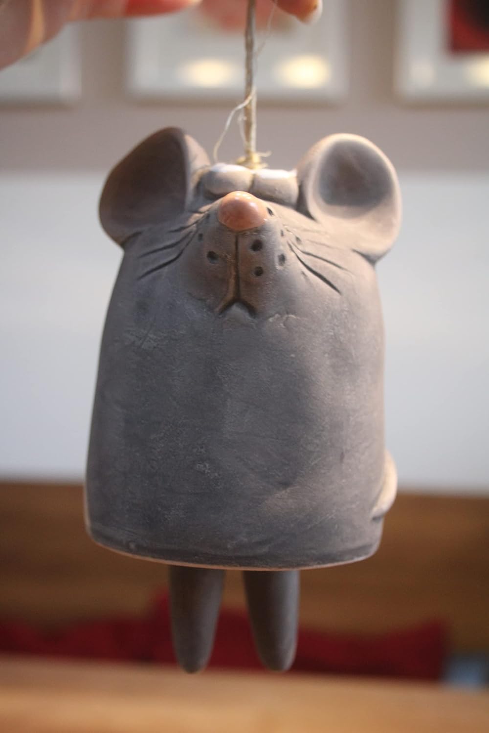 Holzwurm 4 Glocken aus Keramik, Dekohänger Glocke, Maulwurf, Hase, Maus und Schaf, Höhe ca. 15 cm