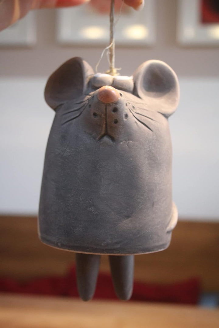 Holzwurm 4 Glocken aus Keramik, Dekohänger Glocke, Maulwurf, Hase, Maus und Schaf, Höhe ca. 15 cm