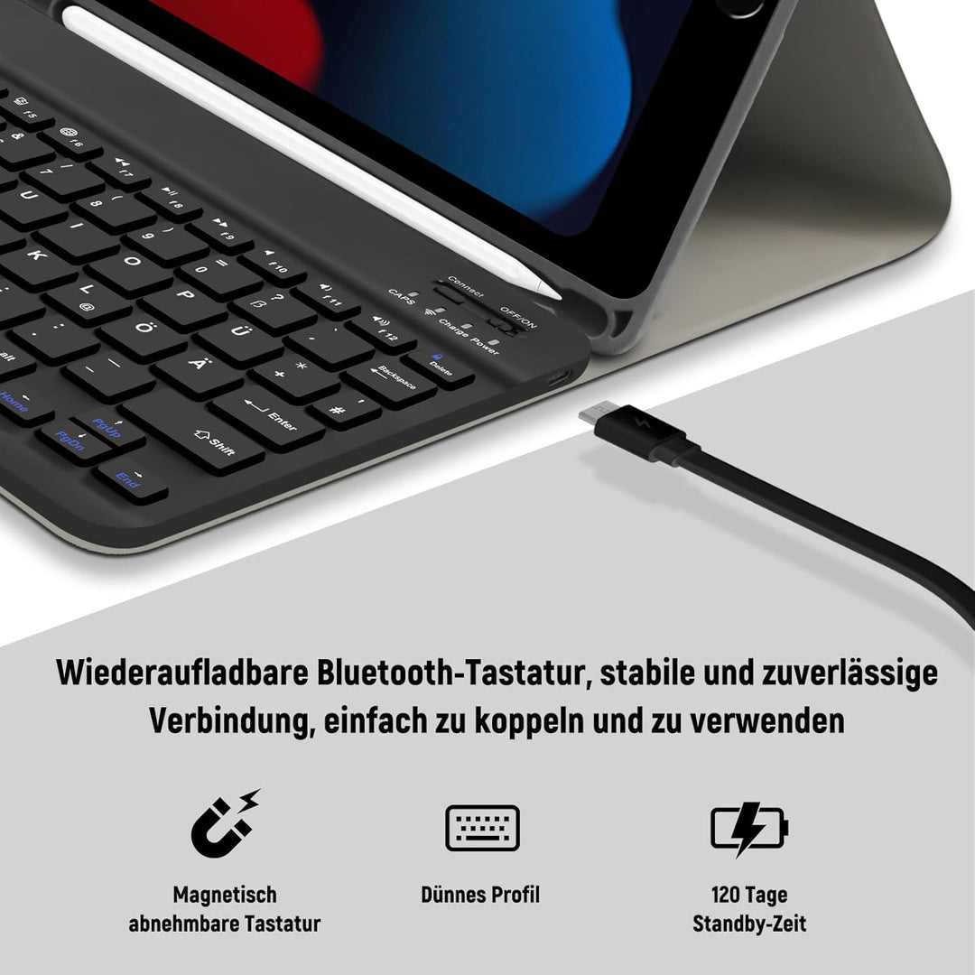 Tastatur Hülle für iPad 10.2 Zoll (9/8/ 7 Generation - 2021/2020/2019), Deutsches QWERTZ Tastatur Ma