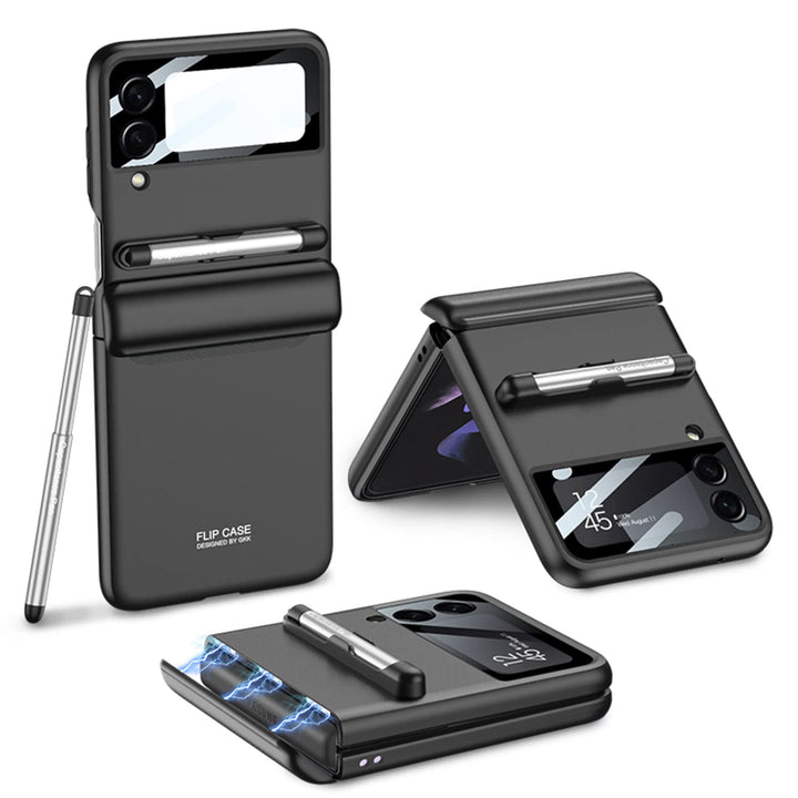 COQUE Galaxy Z Flip 3 Hülle, aufklappbare All-Inclusive-Hülle mit gehärtetem Displayschutz|Stift ber