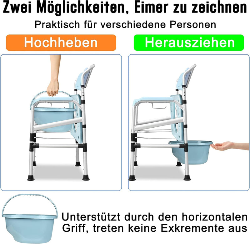 YRHome Toilettenstuhl Höhenverstellbar Toilettensitz WC-Stuhl mit Toiletteneimer & Armlehne Rückenle