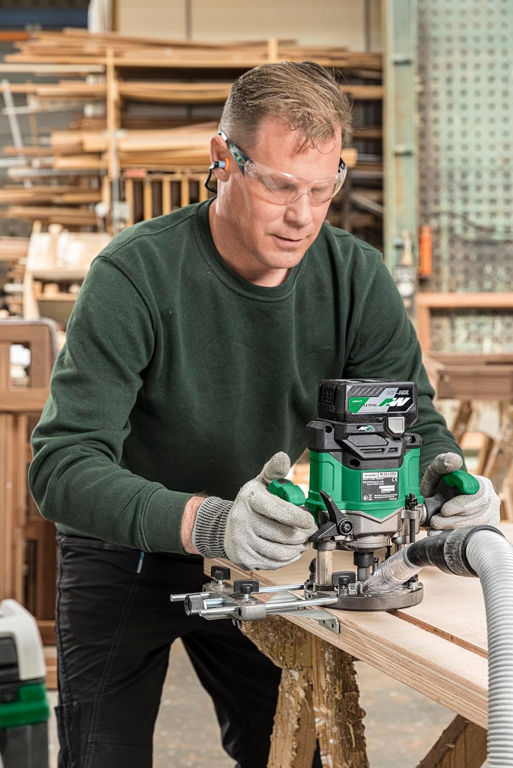 HiKOKI Akku-Oberfräse M3612DA (36V, Spannzange Ø 8/12 mm, 50 mm Hubhöhe, Brushless, Soft-touch, LED,