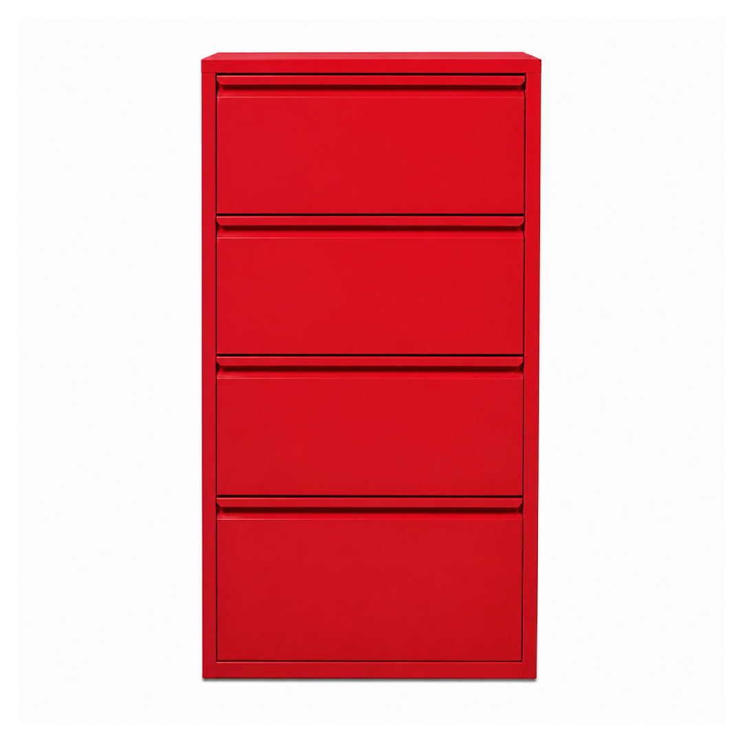 Schuhschrank Schmal, 4 Regale, Metall Schuhkipper mit Magnet-Klappen, Freistehend oder Wandmontage,