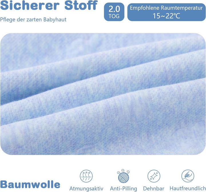 MIKAFEN Schläfsack Baby Langarm Winter kinderSchlafsack 2.0Tog,Hund Muster Baby Schlafsack mit Füsse