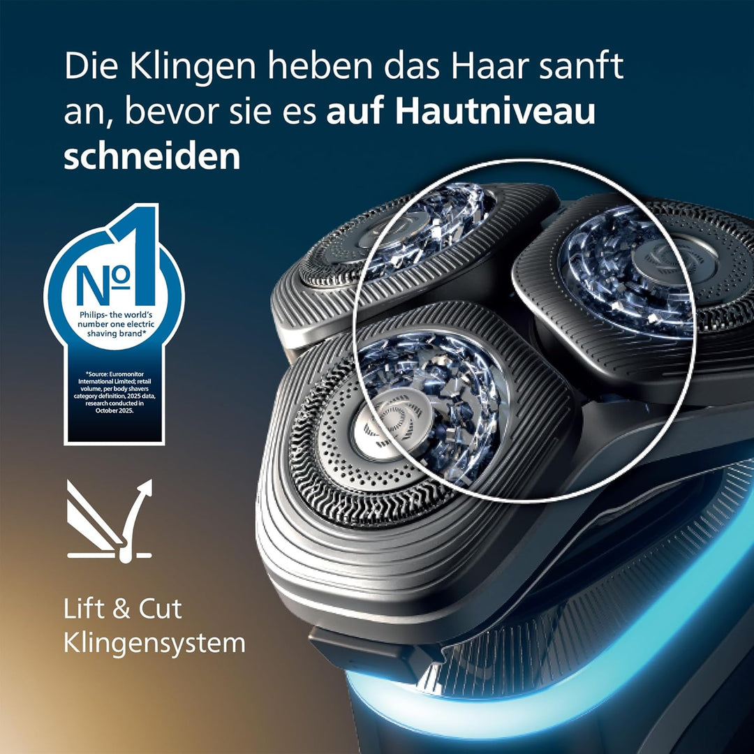 Philips Rasierer i9000 Prestige Ultra, Nass- und Trockenrasierer für Männer, schwarz, Druck- und Bew