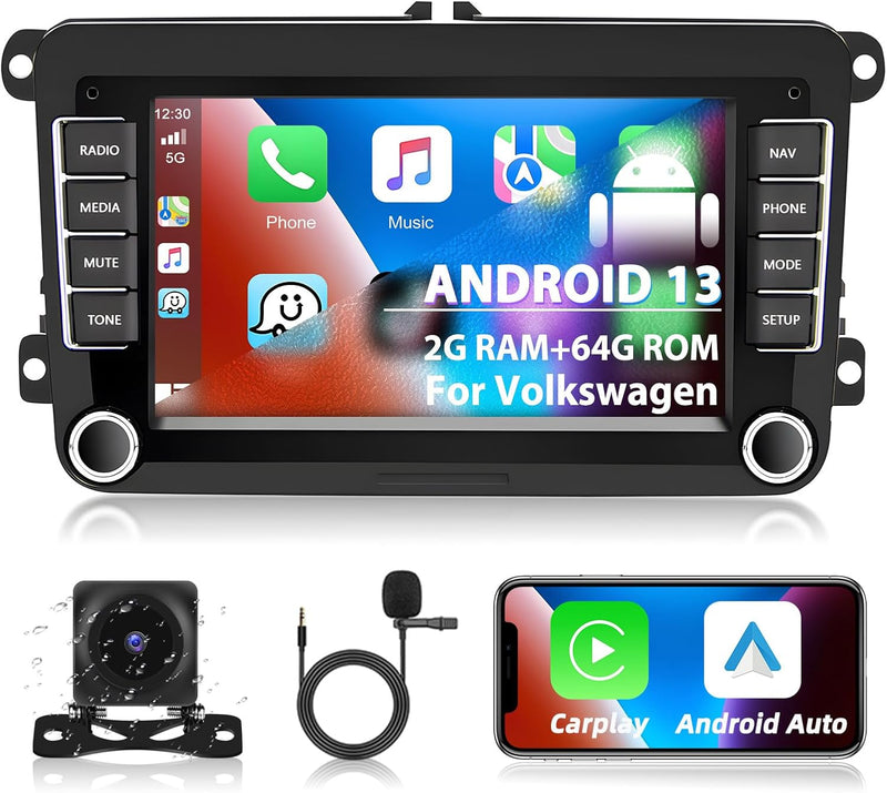 Podofo 2+64G Autoradio für VW Golf Polo Seat Skoda mit Wireless Carplay Android Auto, 7 Zoll Android