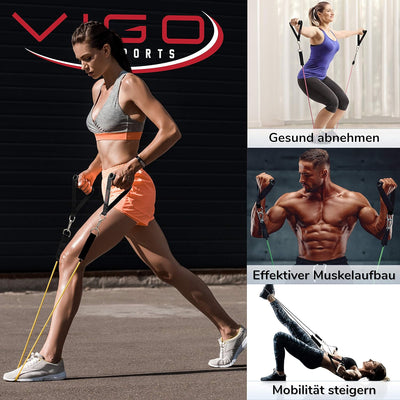 VIGO SPORTS Resistance Bands Expander Set inkl. Videokurs & PDF Anleitung - effektives Home-Workout