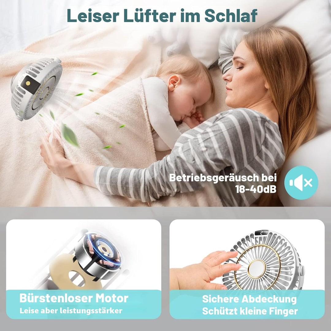 COZII Mini Ventilator, Clip Ventilator USB Ventilator Tischventilator Leise mit Akku, 5 Geschwindigk