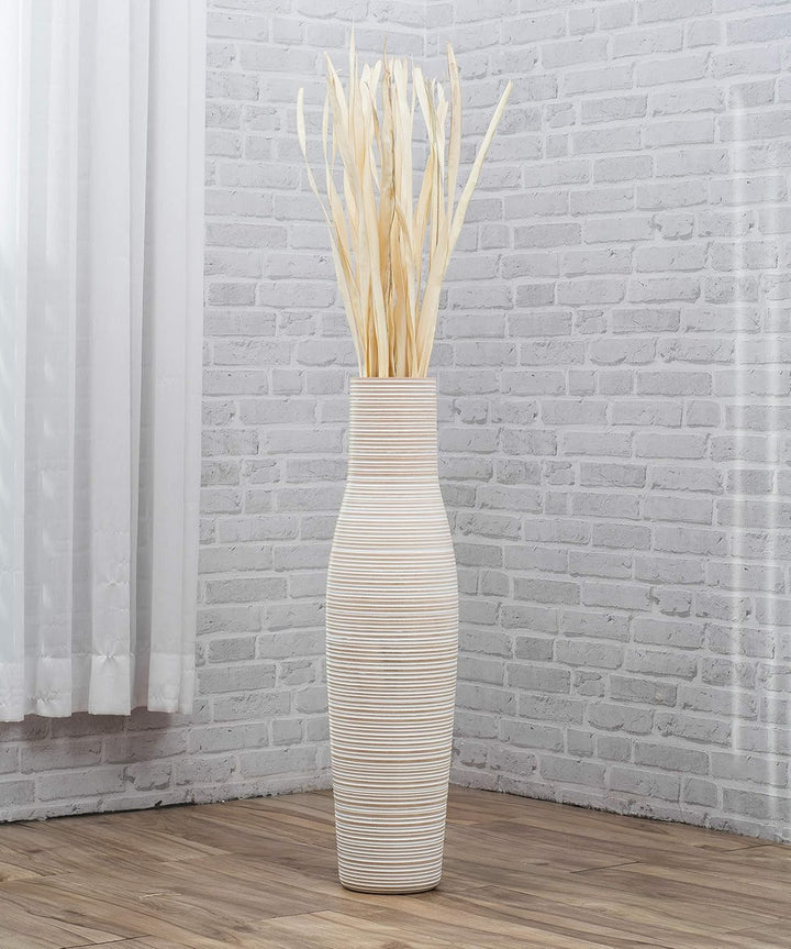 Leewadee Grosse Bodenvase für Dekozweige hohe Standvase Design Holzvase, Holz, 70 cm, White Wash 70