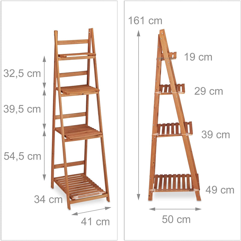 Relaxdays Blumentreppe aus Holz, Blumenständer für innen, 4-stufig, Leiterregal, Klappbar, HBT: ca.