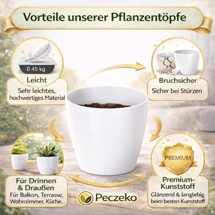 PECZEKO Glänzende Blumentöpfe - Deko Pflanztopf für Blumen &amp; Kräuter - Langlebige &amp; leichte runde Ku