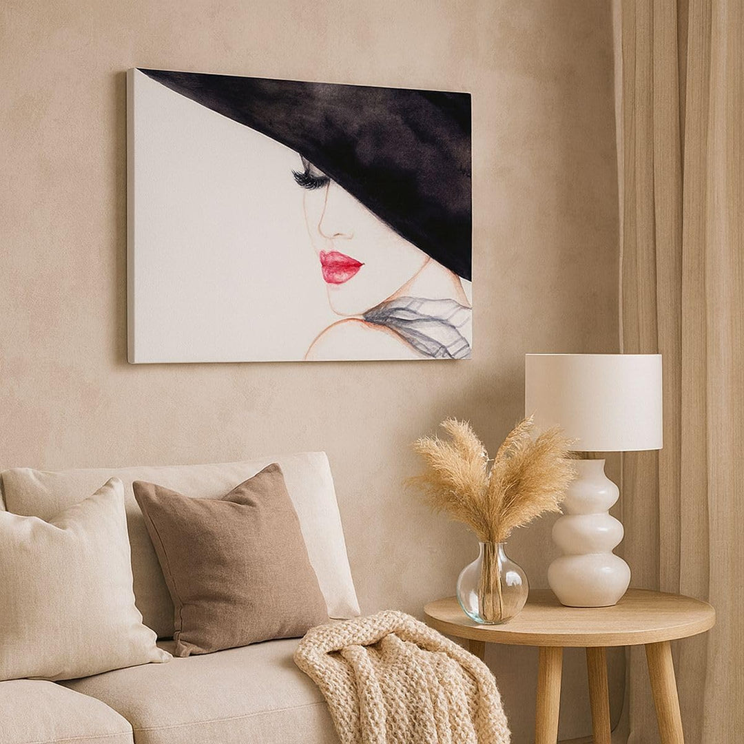 Bilder auf Leinwand 100x70cm Leinwandbild Frau Lippen Hut Eleganz Gross Wanddeko Bild Schlafzimmer K