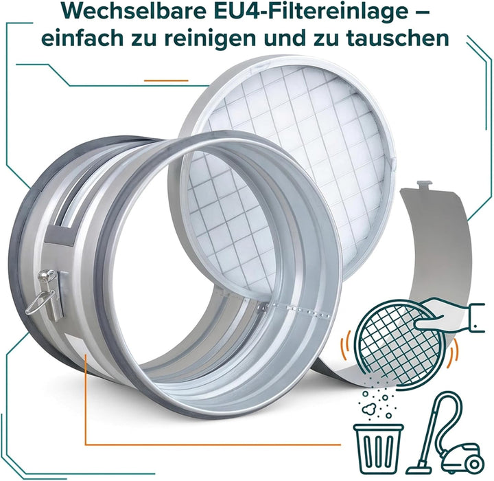 Easy Act Grobstaubfilter rund Ø 100 mm für Zuluft, Rohrfilter aus verzinktem Stahl zur Grobpartikel-