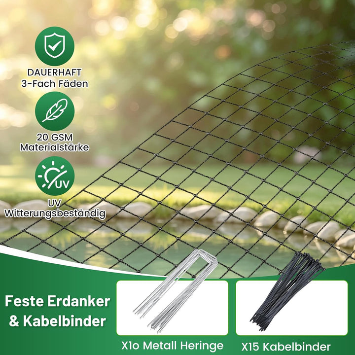 Teichnetz - 4x10m I Vogelschutznetz Katzennetz für Balkon, witterungs | UV-beständig I Teich Netz fe
