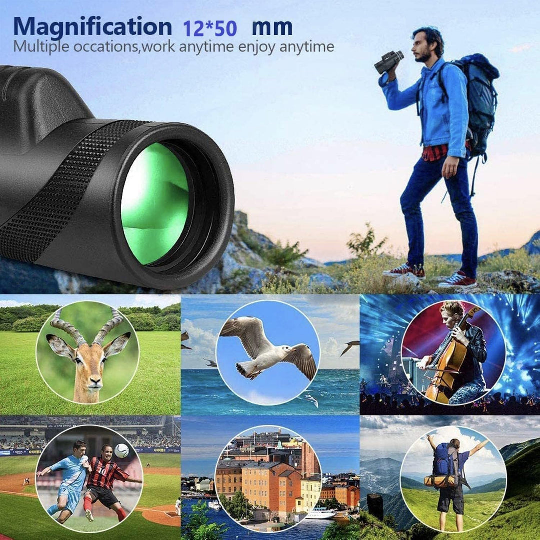 Monokular Teleskop, 12x50 Monoculars,mit BAK4-Prisma und FMC-objektiv, mit Smartphone Halterung stat