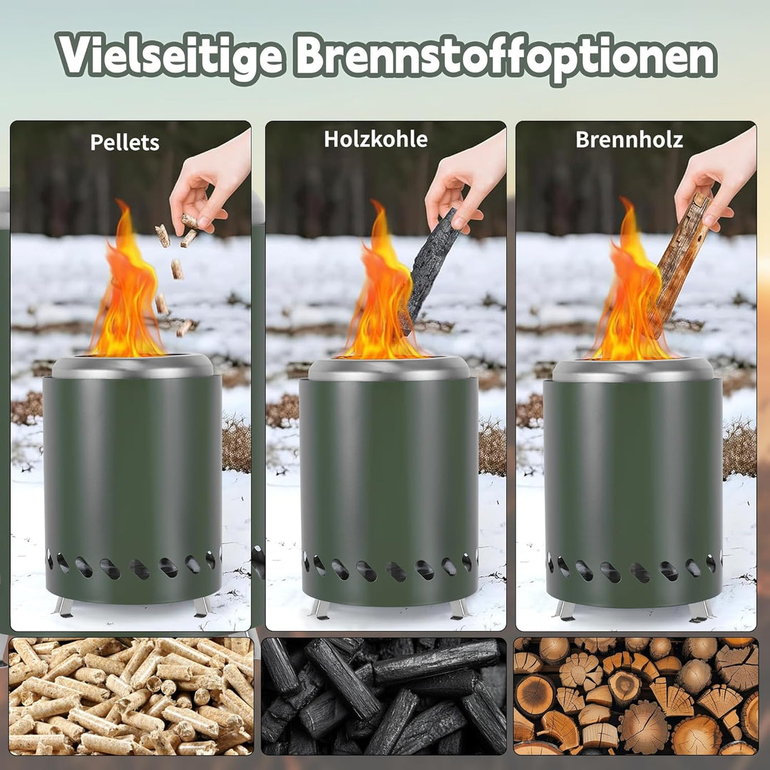 Rauchfreie Feuerstelle für Camping, Edelstahl Tischkamin, Tragbare Mini Feuertonne 14cm ⊘ * 20cm H B