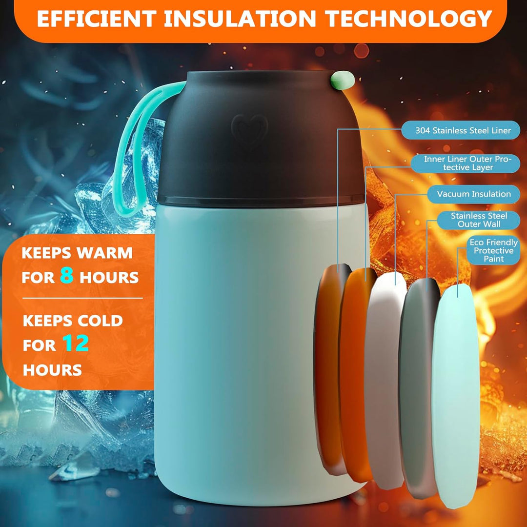 Thermobehälter für Essen 650ml, Edelstahl Warmhaltebehälter Speisegefäss, Lunchbox, Suppenbehälter A