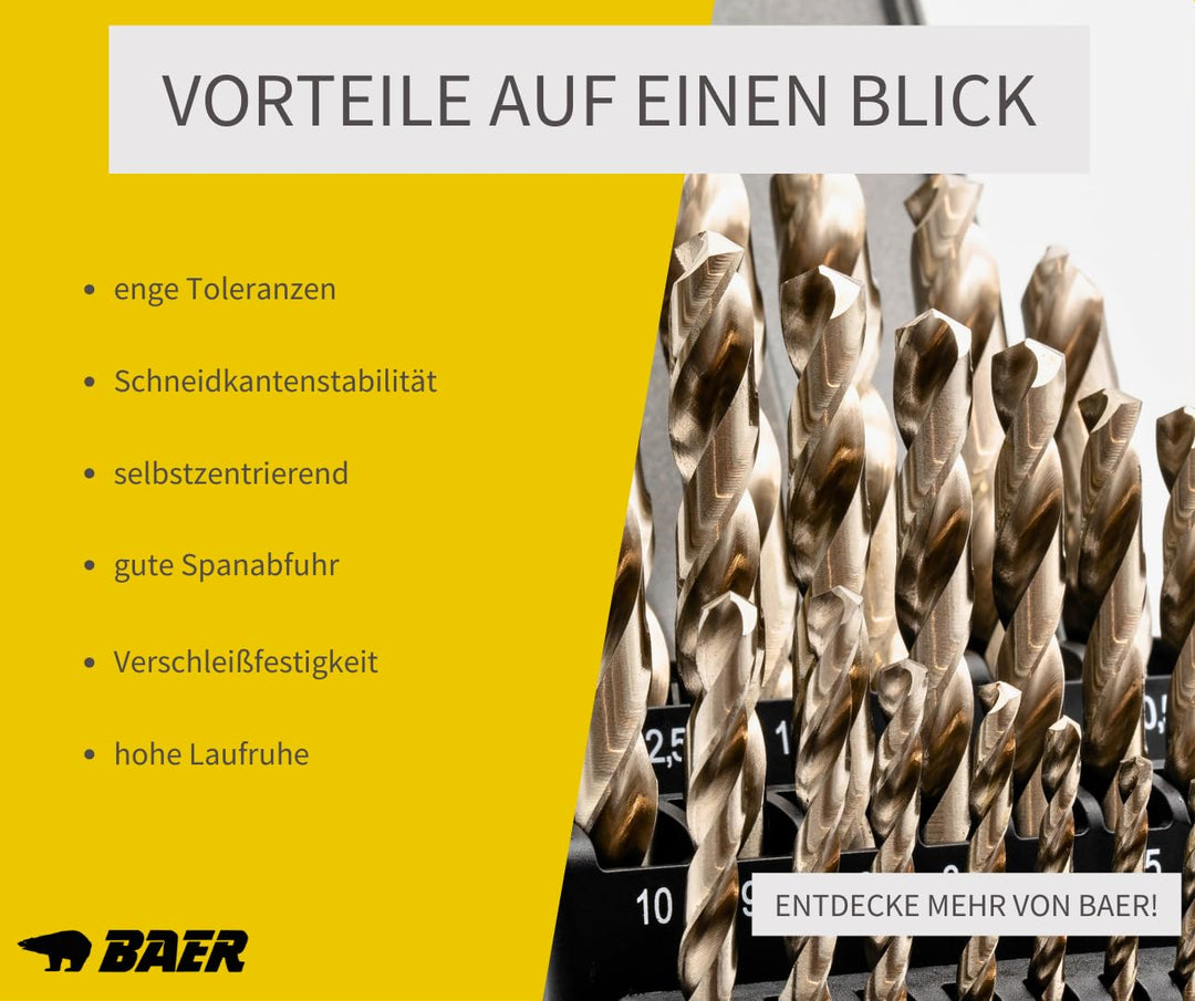 BaerCoil BAER HSSG Spiralbohrer Set (0,5mm steigend) 1-13 mm - DIN 338 - Spiralbohrersatz - Bohrer f