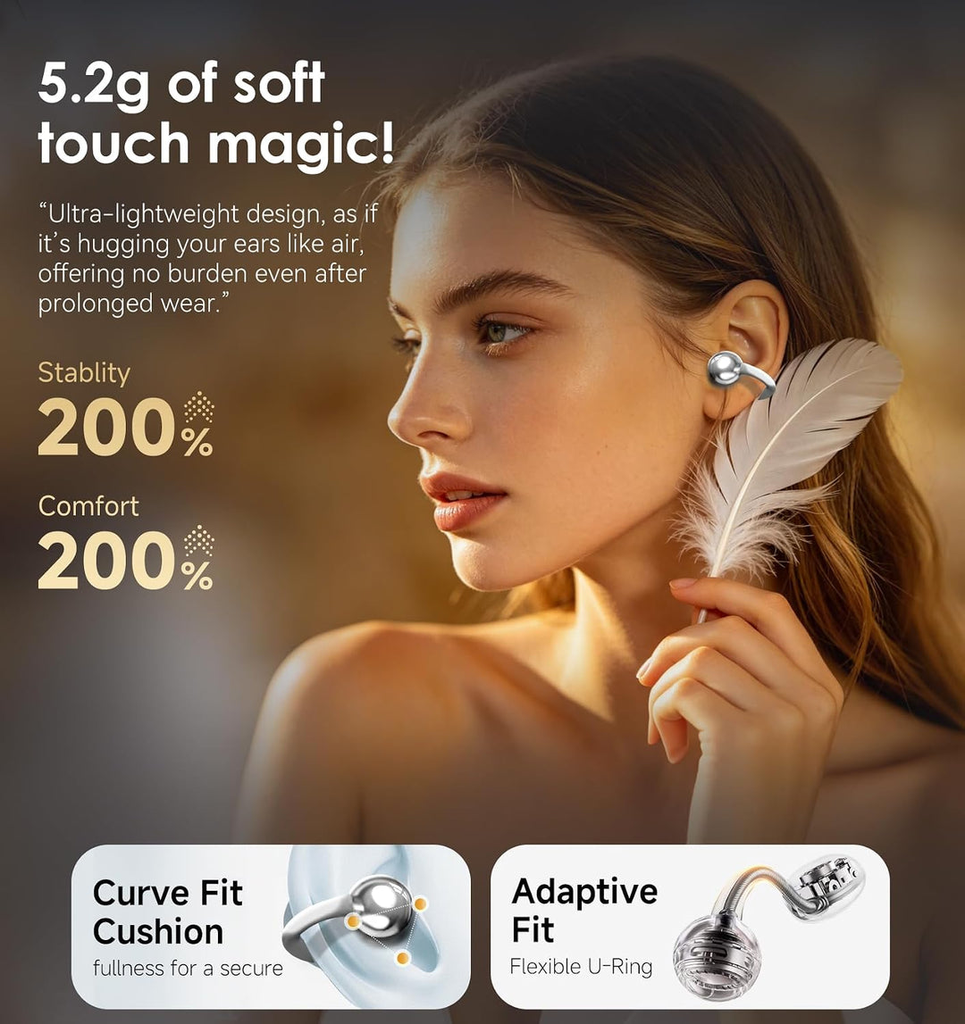 Kinglucky Open-Ear-Kopfhörer Kabellos Bluetooth 6.0–Clip-On-Ohrhörer mit Mikrofon,50h Spielzeit,ENC,