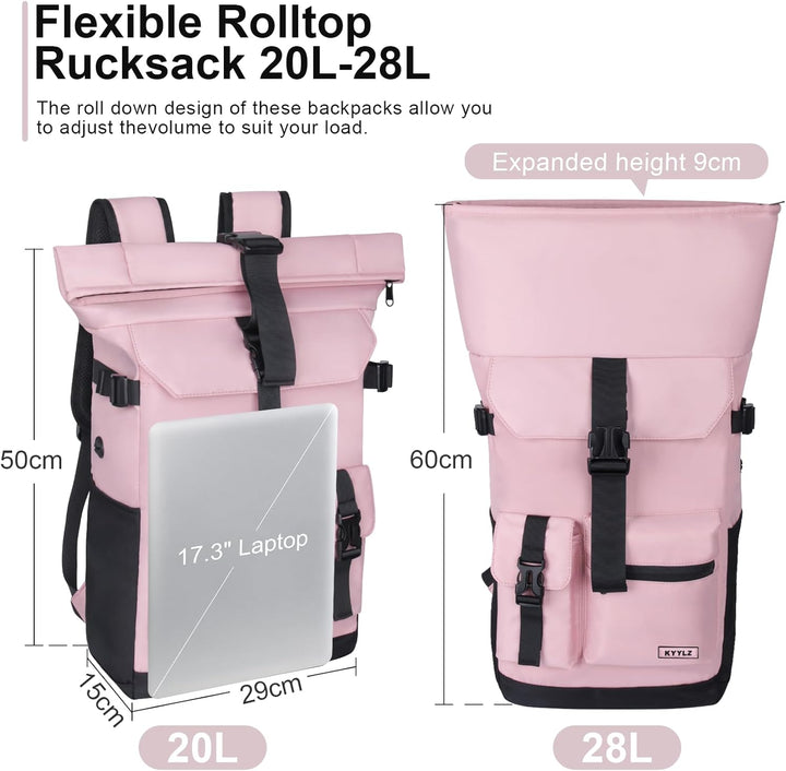 Rucksack Damen,Rolltop Rucksack Herren,28L Gross Schulrucksack Rucksack Wasserdicht mit Laptopfach 1