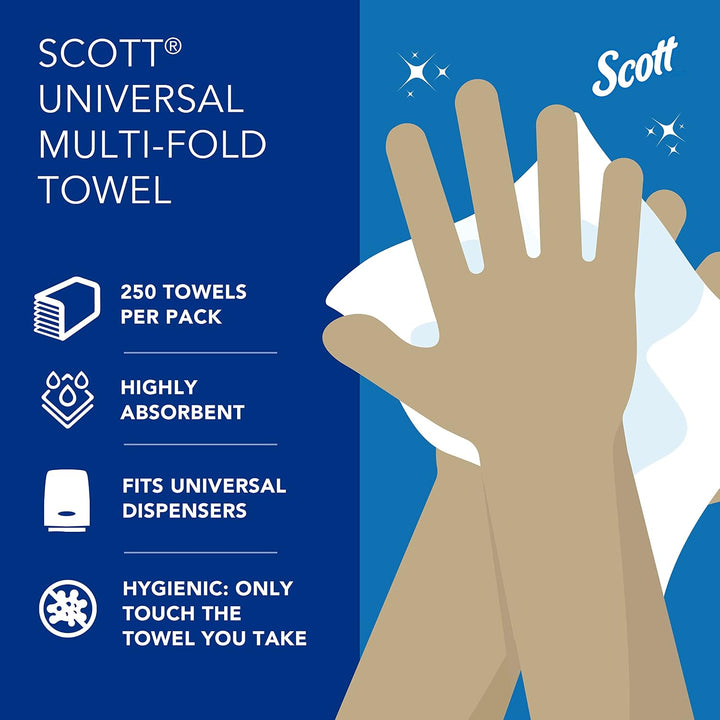 Scott Multifold Handtücher 3749 – gefaltete Papierhandtücher – 16 Packungen x 250 weisse Papierhandt