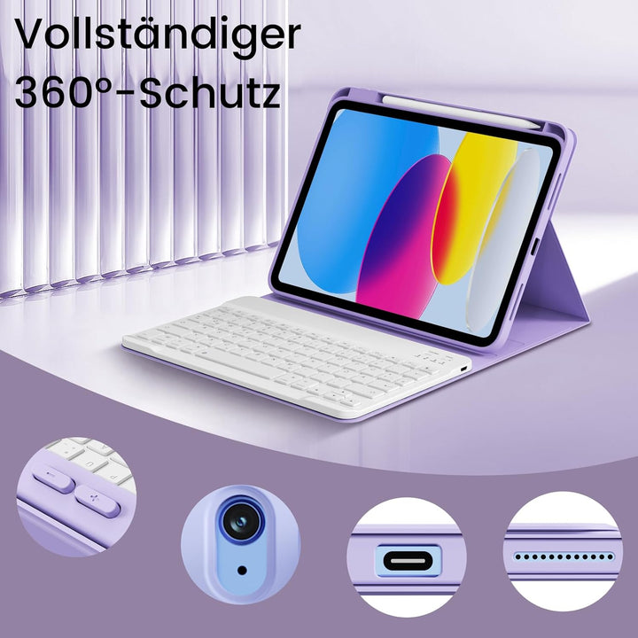 Hülle mit Tastatur für iPad 11/10 Generation mit Stifthalter, Magnetisch Abnehmbare Kabellose Blueto