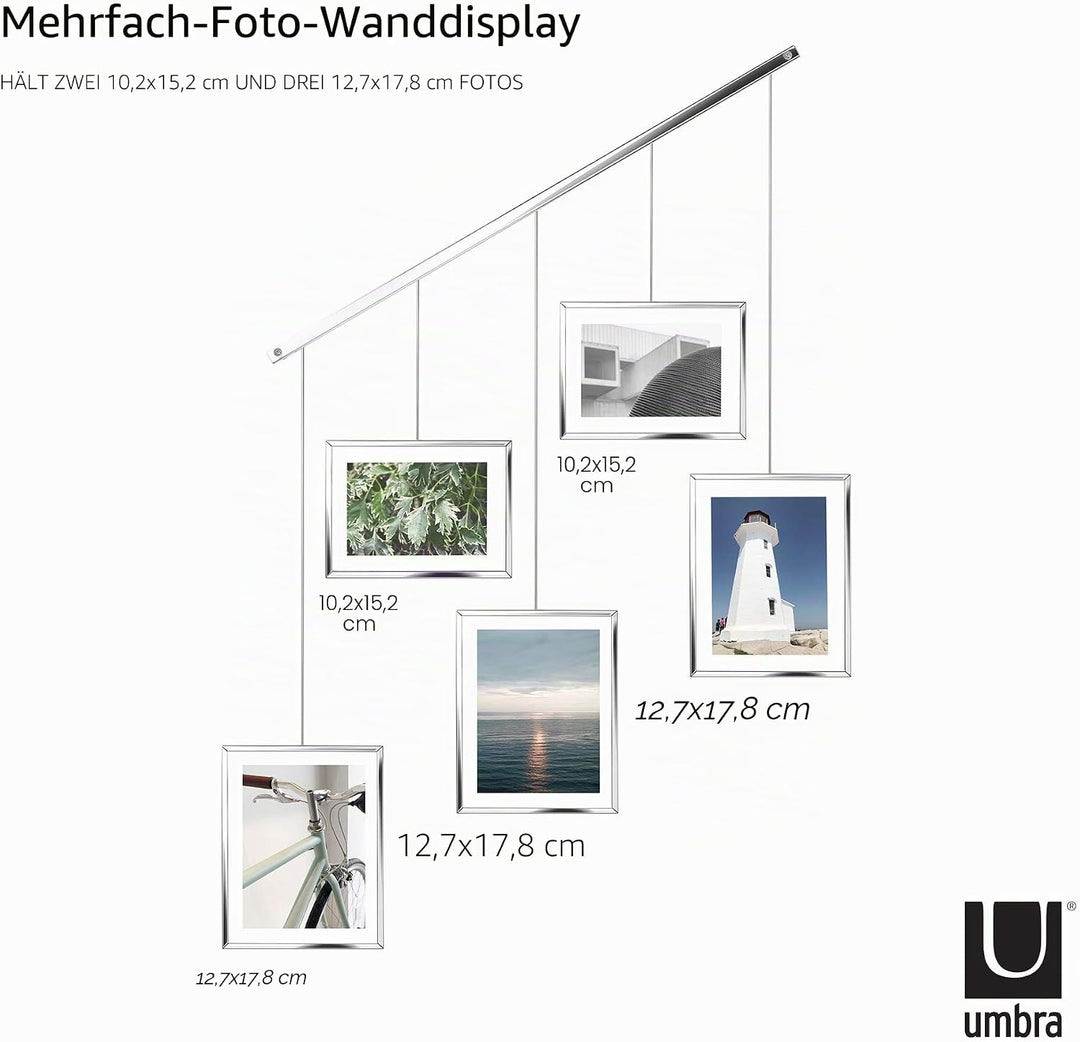Umbra Exhibit Foto Collage Bilderrahmen – Flexibles Bilderrahmen-Set zur Horizontalen und Diagonalen