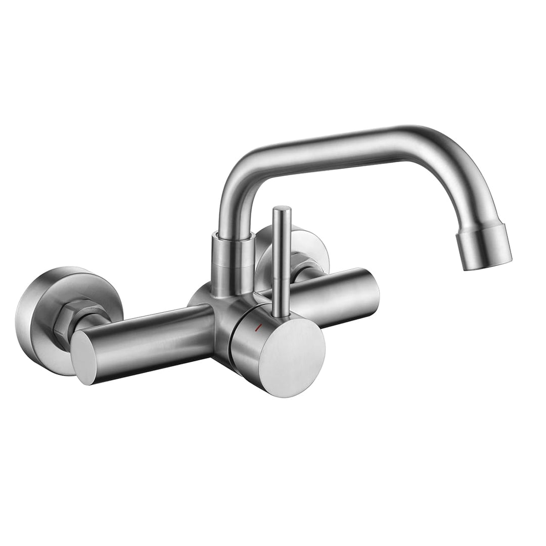 Wasserhahn Küche Wandmontage, Küchenarmatur Wand Mischbatterie mit 360° drehbar Auslauf, Wandarmatur