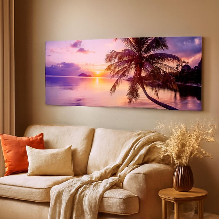 Wandbilder Dekoration Wohnzimmer Strand Meer Palme Panorama Bilder auf Leinwand 120x50cm Leinwandbil