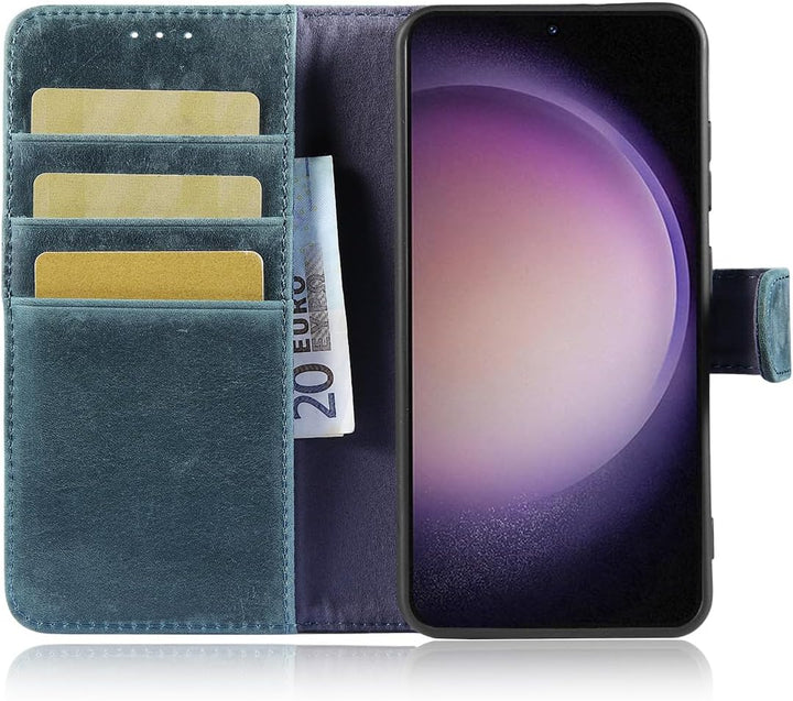 LENSUN Echtleder Handyhülle für Samsung Galaxy S23, Lederhülle [RFID Schutz Kartenfach][Standfanktio