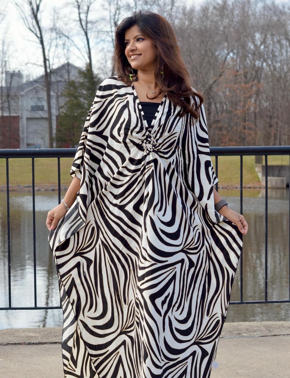 Bsubseach Frauen Plus Grösse Kaftan Kleid Badeanzug Druck Kaftan Strand Cover Up Kleid Beige Zebra,