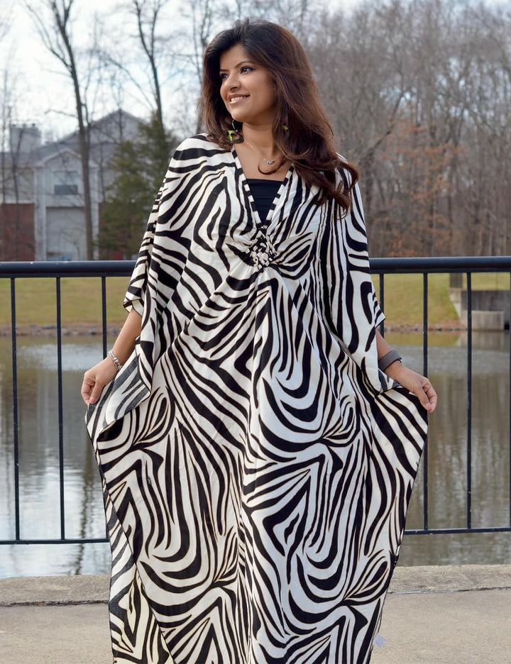 Bsubseach Frauen Plus Grösse Kaftan Kleid Badeanzug Druck Kaftan Strand Cover Up Kleid Beige Zebra,