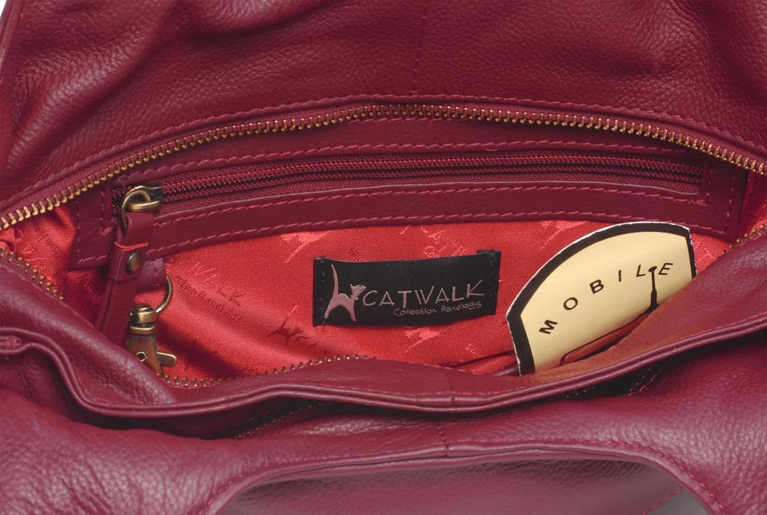 Catwalk Collection Handbags - Leder - Umhängetasche/Schultertasche - ROXANNA Rot, Rot