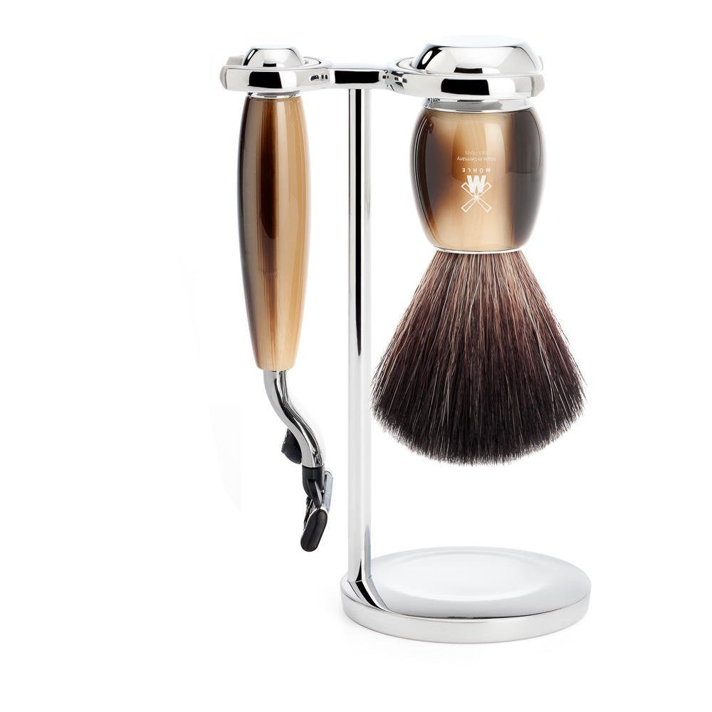 MÜHLE Rasierset - Vivo Serie - Black Fibre - kompatibel mit Gillette-Klingen - Edelharz hornbraun Ed