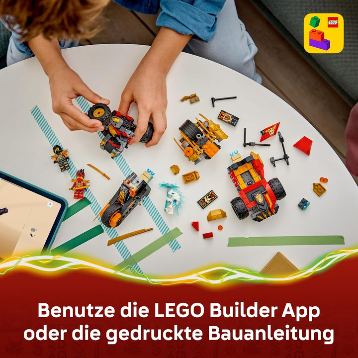 LEGO NINJAGO Kais und Coles Kombi-Flitzer - Ninja Spielzeug mit Auto, Motorrad, 3 Minifiguren inkl.