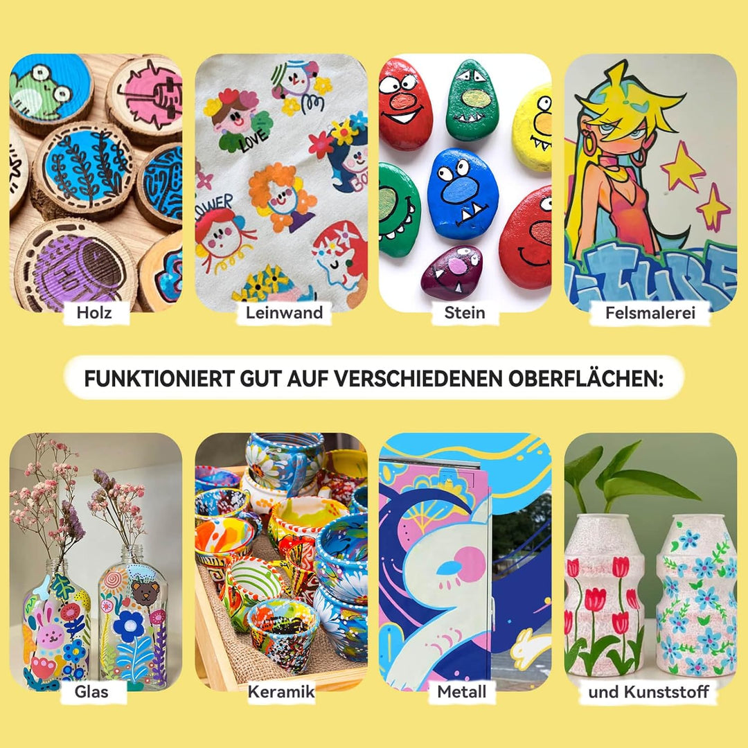 Arrtx 120 Acrylstifte für Steine Wasserfest, Graffiti Acrylstifte Marker Pinsel Spitze, Acrylmarker