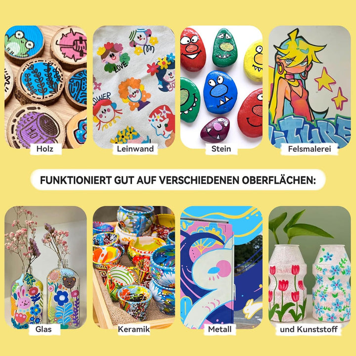 Arrtx 120 Acrylstifte für Steine Wasserfest, Graffiti Acrylstifte Marker Pinsel Spitze, Acrylmarker