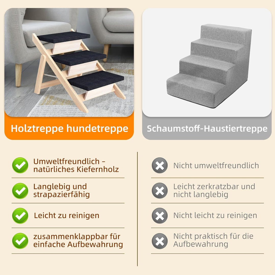 Hundetreppe 3 Stufen, Haustiertreppe Hundetreppe für Kleine und Mittelgrosse Hunde, rutschfest Tragb