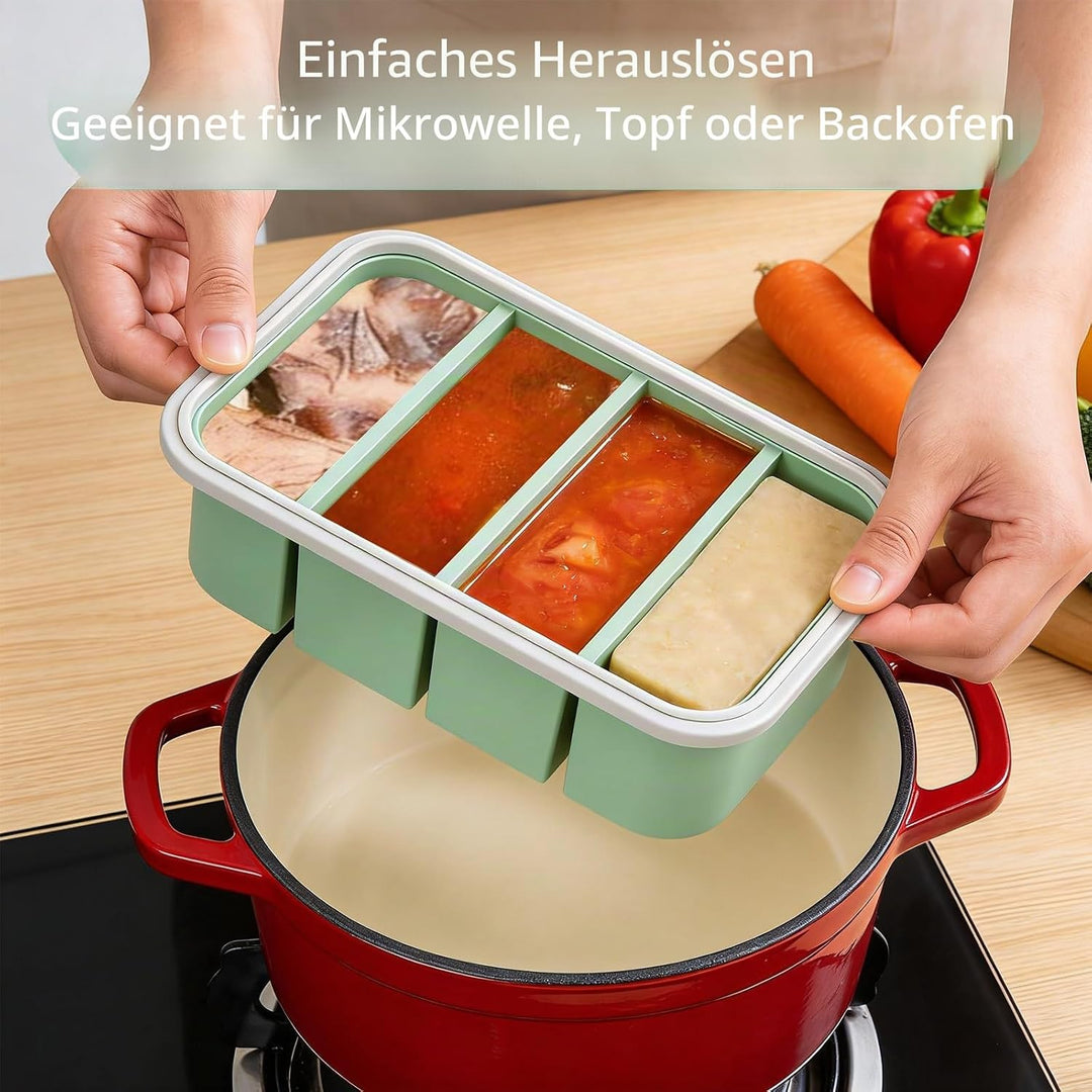 Suppen Einfrieren Behälter Silikon Gefrierform mit Deckel 2 Stück 4 Löcher Gefrierbehälter Lebensmit