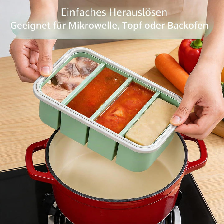 Suppen Einfrieren Behälter Silikon Gefrierform mit Deckel 2 Stück 4 Löcher Gefrierbehälter Lebensmit