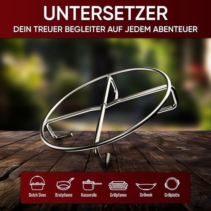 Edelstahl-Untersetzer 20x20 cm - Ablage für Dutch Oven & Kochgeschirr - Stabiler Untergrund auf Kohl