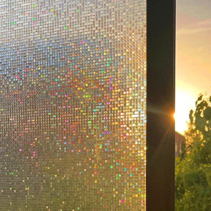Cinbee 3D Fensterfolie Selbsthaftend Blickdicht 100x200 cm, Regenbogen Fensterfolie Mosaik, Selbstkl