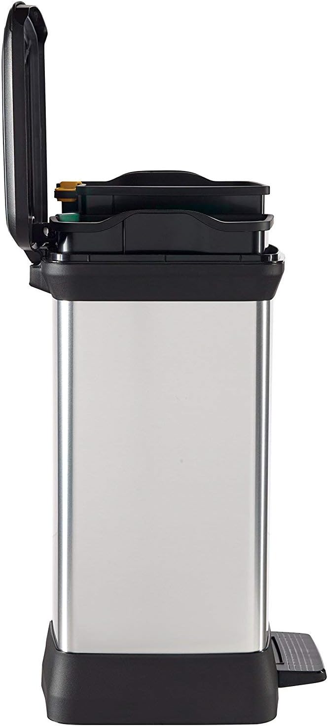 Curver Deco Bin Abfalleimer, Kunststoff, schwarz/Silber metallic, 30 L Schwarz / Silber Metallic 30