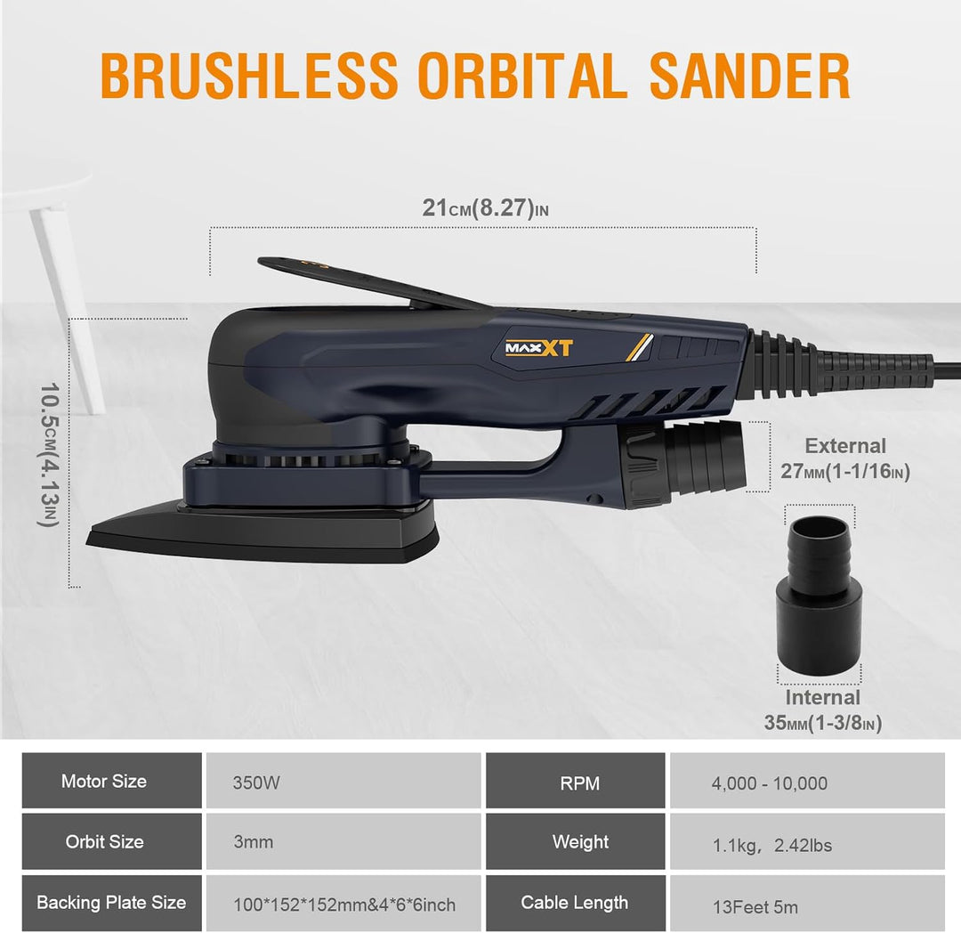 MAXXT Profi Bürstenloser 3mm Dreieck-Schleifer - 350W Starker EC Motor, Geschwindigkeitsregulierung,